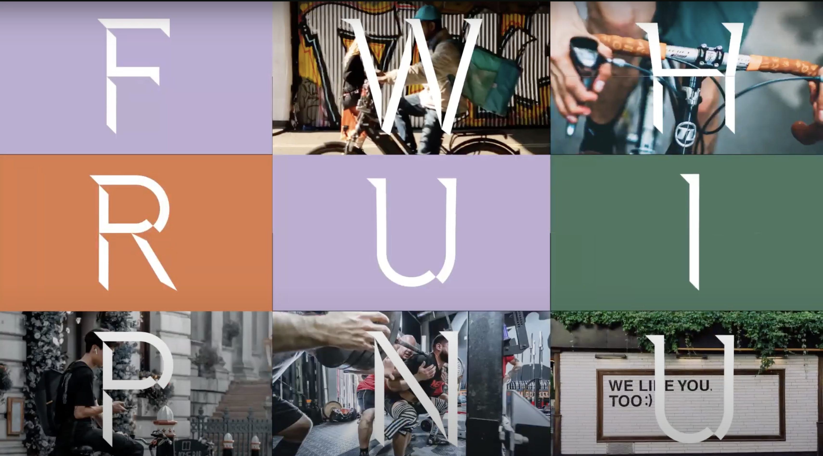 Grid of stills and letters from the showreel layout.