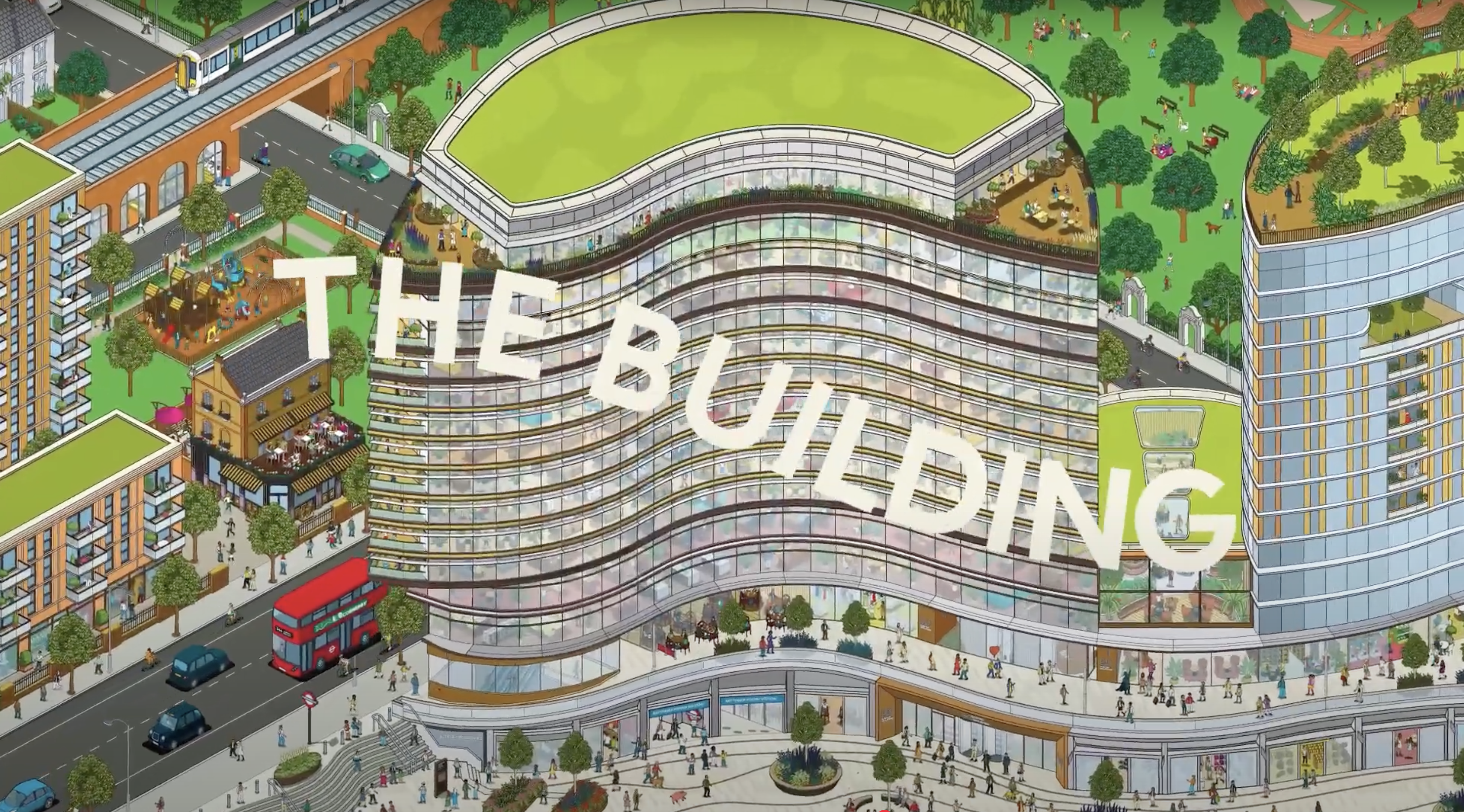 Building themed still from the collage.