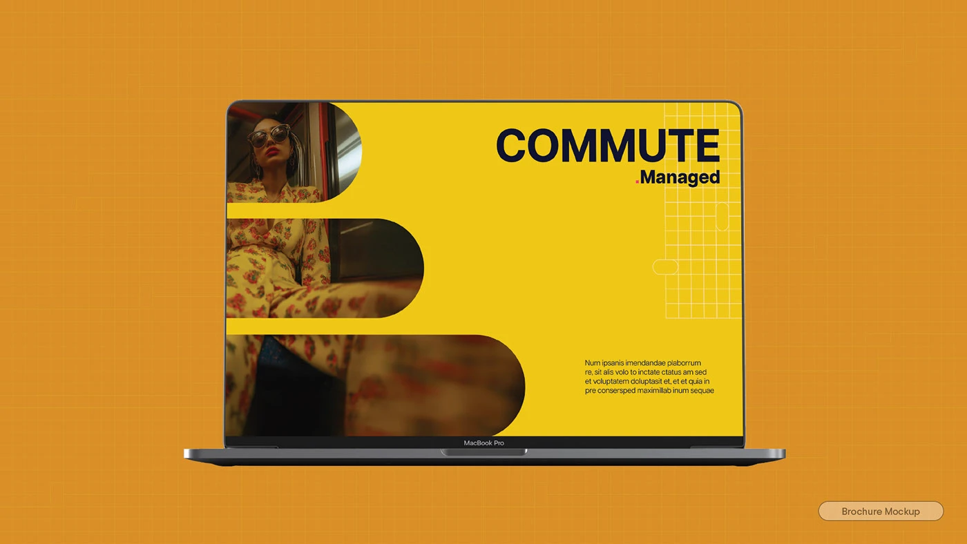 Commute Managed brochure mockup shown on a laptop.